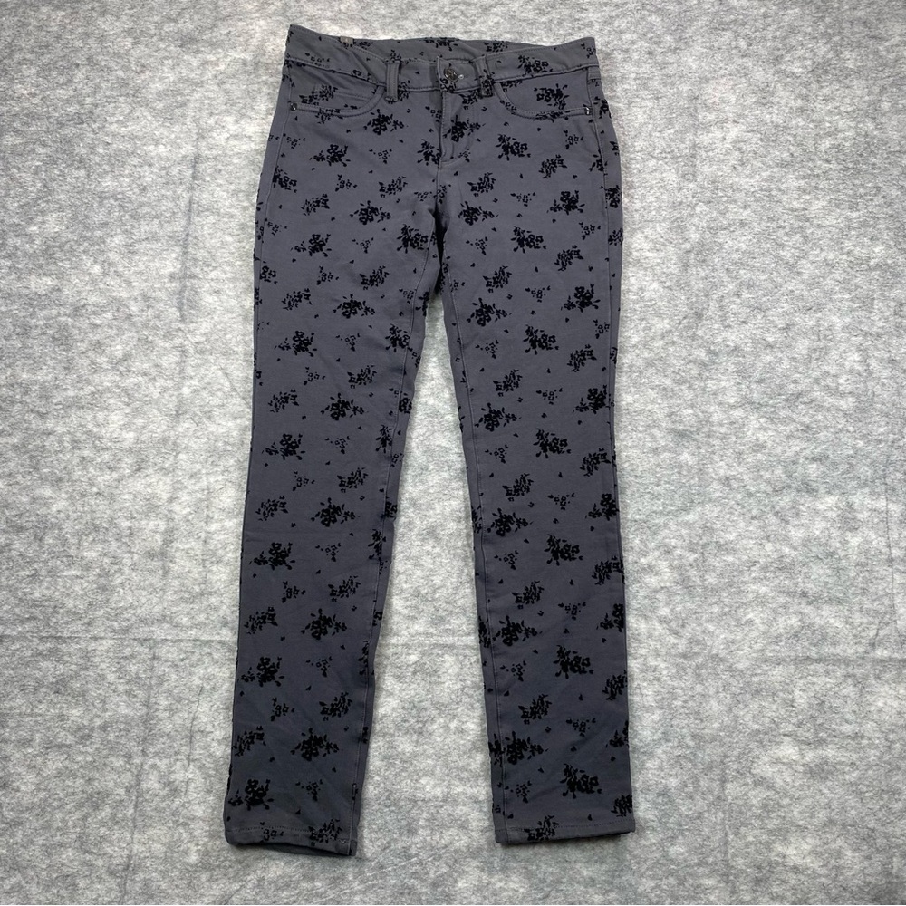 LC Lauren Conrad Womens Gray/Black Velvet Floral Slim Leg Jeggings‎ Size 4